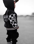 Hydro Letterman Jacket in Black + Cream Checkered