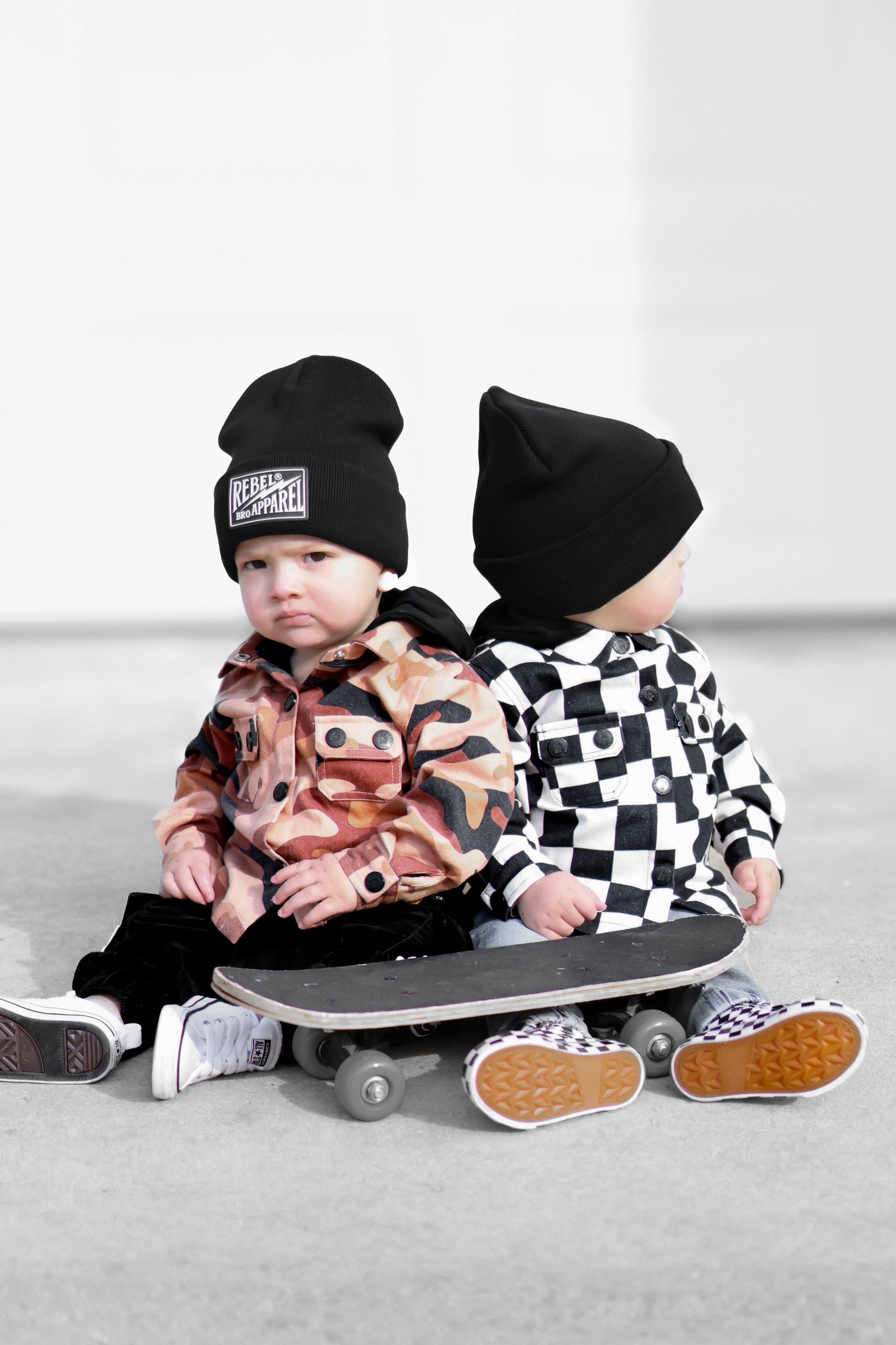 Hooded Flannel in Black + Cream Checkered