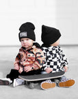 Hooded Flannel in Black + Cream Checkered