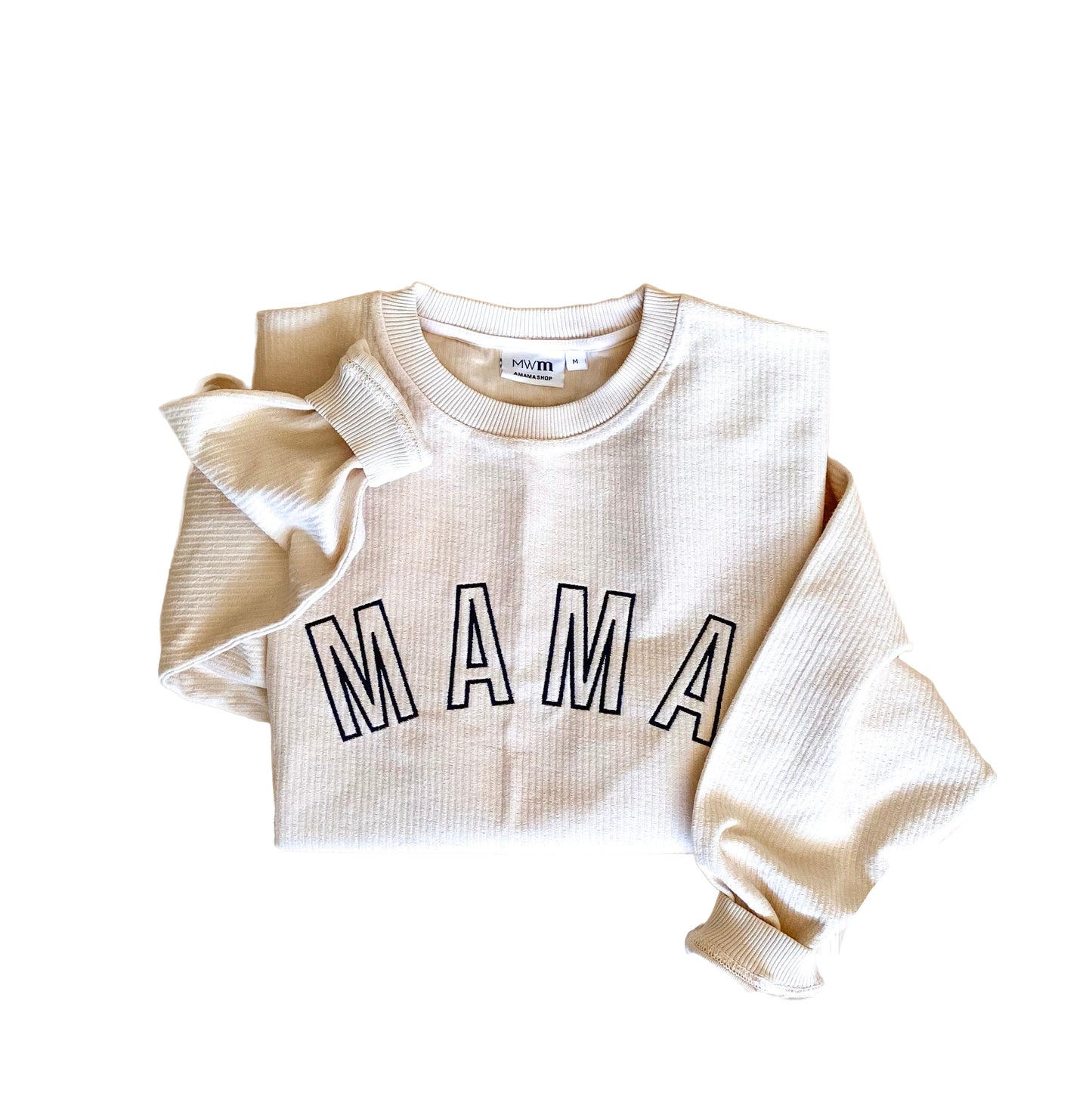 Mama Embroidered Outline Corded Crewneck - Ivory