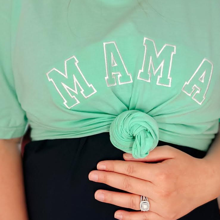 Mama Tee - Embroidered Varsity Design