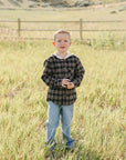 Dark Plaid Hooded Button Up Shirt