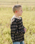 Dark Plaid Hooded Button Up Shirt