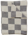 Grey Checkered Plush Blanket