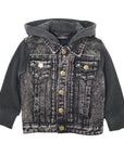 Washed Hooded Denim Jacket - Black