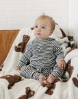 Charcoal Stripe Ribbed Hooded Set