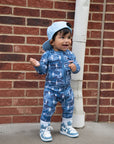 Bamboo Zip Romper | Blue Camo Bolts