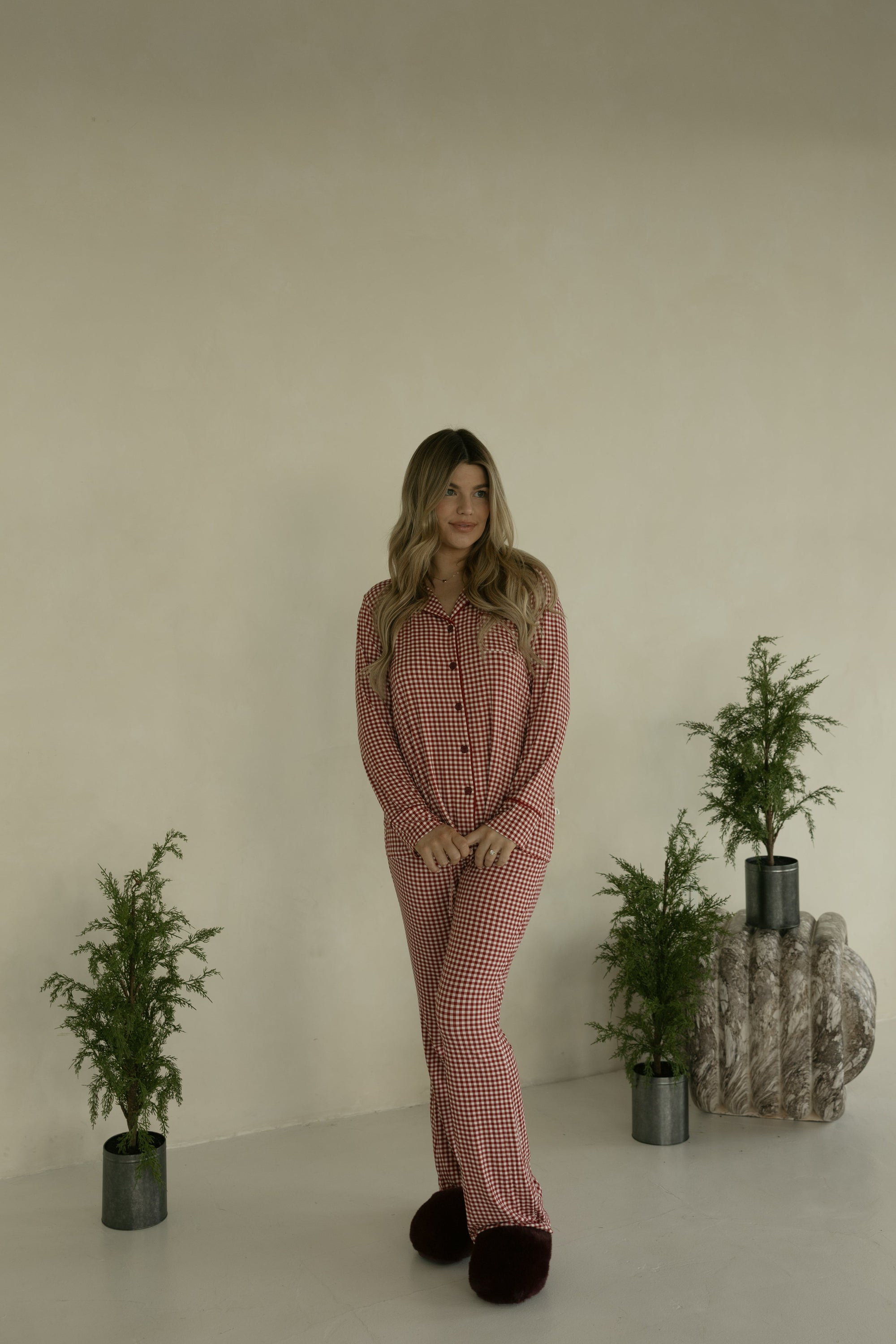 Long Sleeve Women&#39;s Bamboo Pajamas | Red Gingham