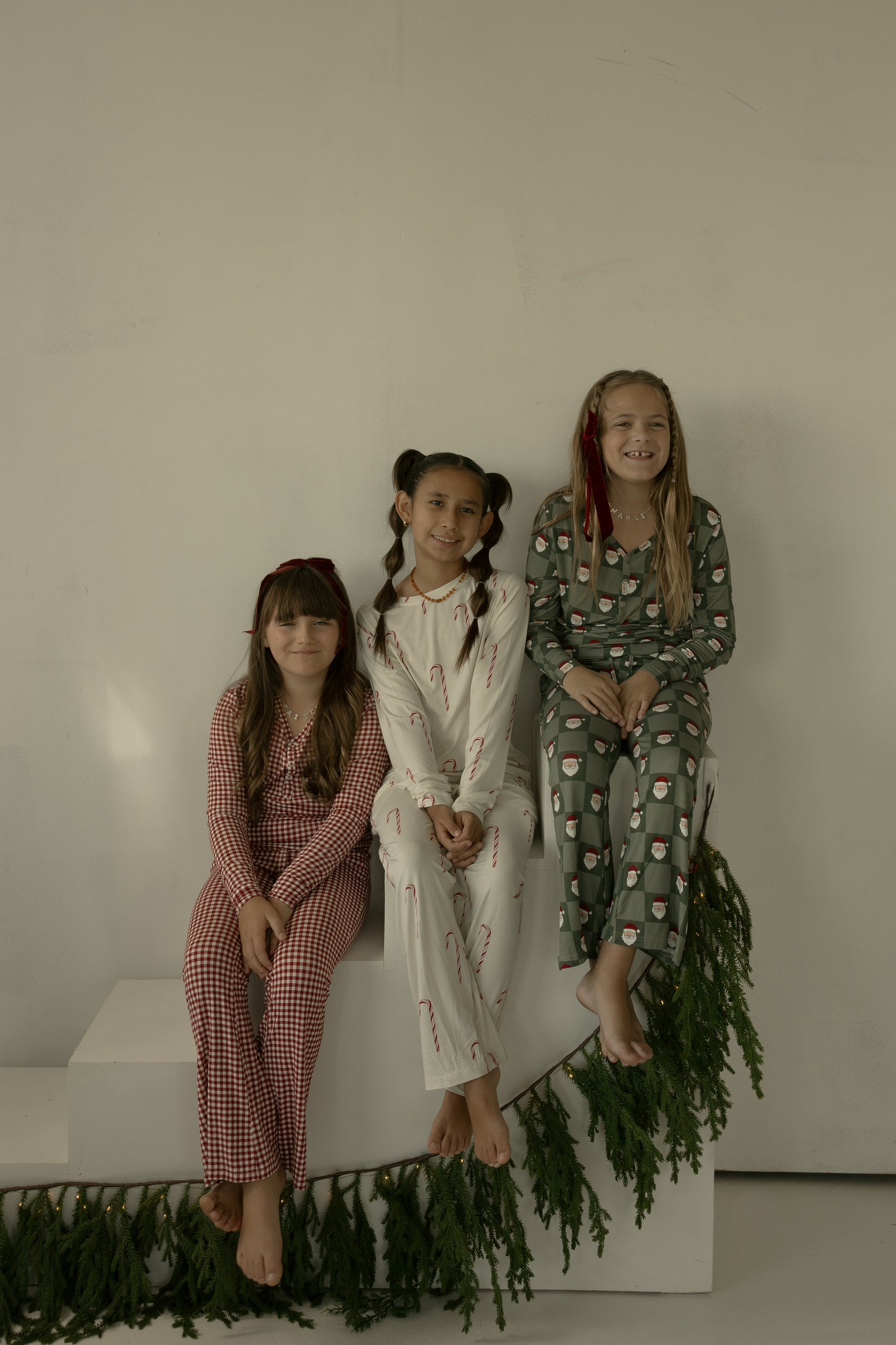 Pre-Teen Flare Bamboo Pajamas | Santa Checkerboard