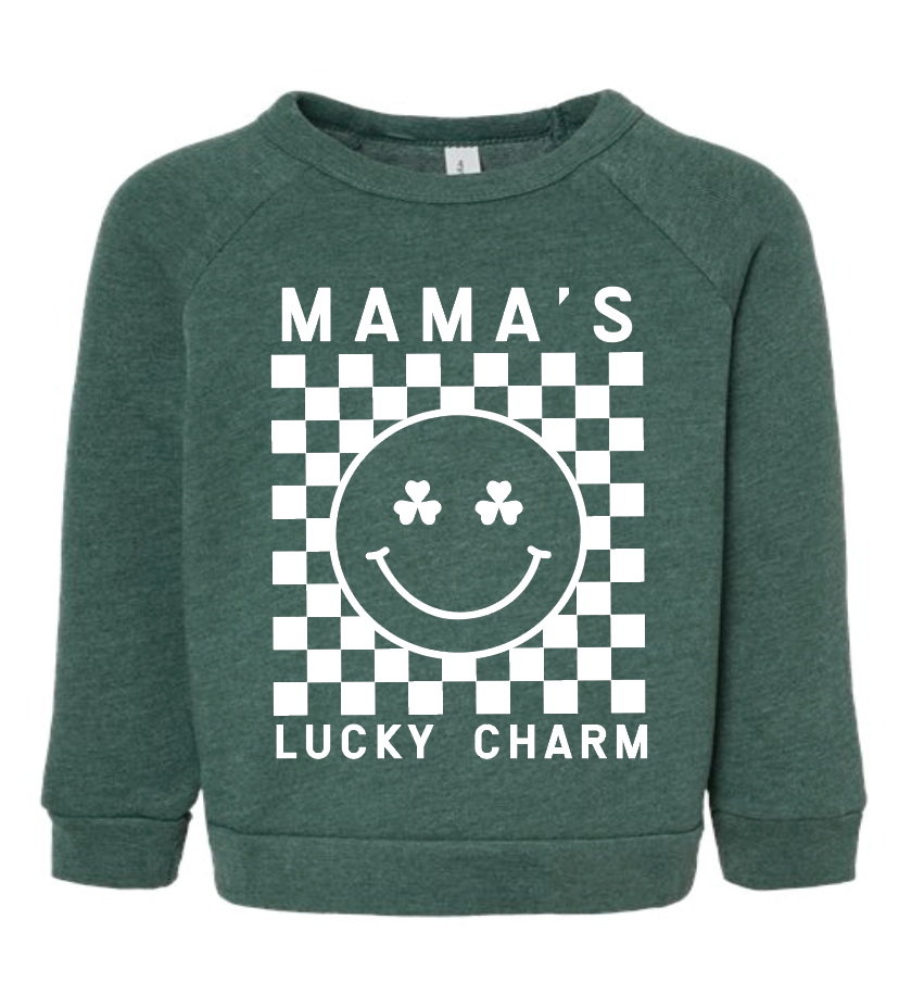 Mama's Lucky Charm Checkered Sweatshirt - Forest