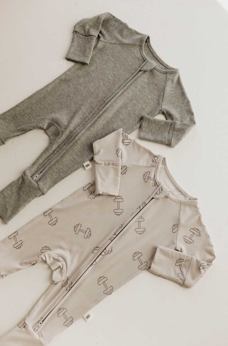 Ribbed Grey | Bamboo Zip Pajamas
