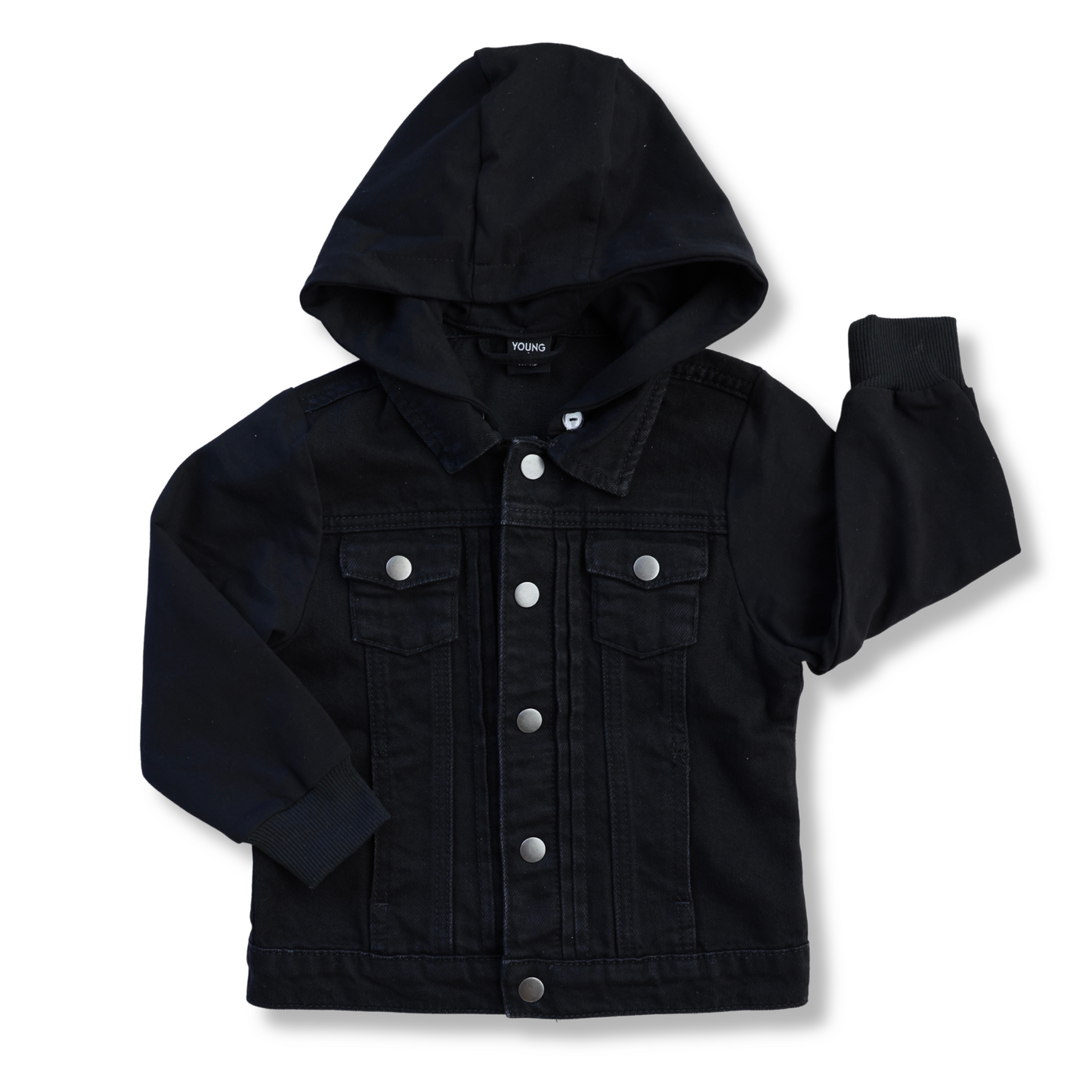 Black Hooded Denim Hybrid Jacket