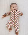 Rust Checkered Ribbed Bamboo Zipper