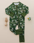 Bamboo Zip Romper | Green Camo Bolts