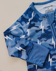 Bamboo Zip Romper | Blue Camo Bolts