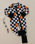 Bamboo Zip Romper | Checker Blaze
