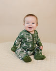 Bamboo Zip Romper | Green Camo Bolts