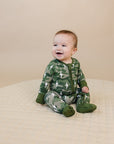 Bamboo Zip Romper | Green Camo Bolts