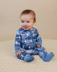 Bamboo Zip Romper | Blue Camo Bolts