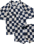 Wavy Checkered  Long Sleeve Swim Set