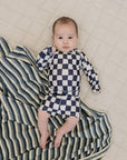 Wavy Checkered  Long Sleeve Swim Set