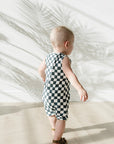 Charcoal Wavy Checkered Short Romper