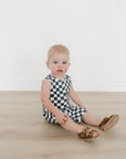 Charcoal Wavy Checkered Short Romper