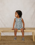 Charcoal Wavy Checkered Short Romper