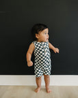 Charcoal Wavy Checkered Short Romper