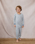 Blue Checkered Ribbed Bamboo Cozy Set