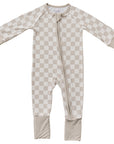 Taupe Checkered Bamboo Zipper