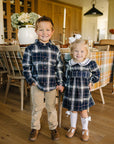 Navy Plaid Button Up Shirt