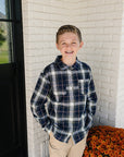 Navy Plaid Button Up Shirt