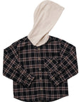 Dark Plaid Hooded Button Up Shirt