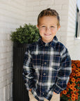 Navy Plaid Button Up Shirt