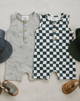 Charcoal Wavy Checkered Short Romper