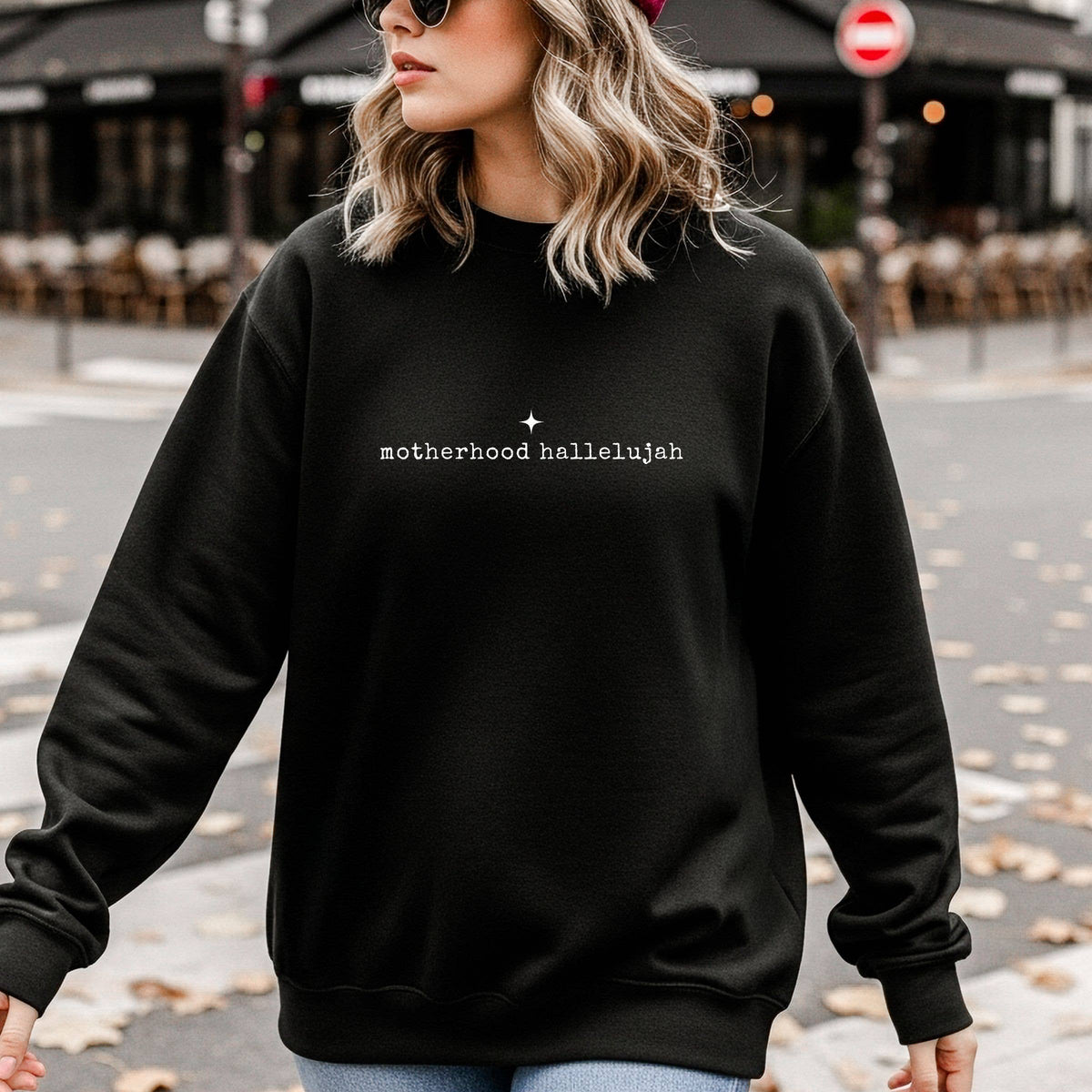 Motherhood Hallelujah Mom Graphic Fall Sweatshirt