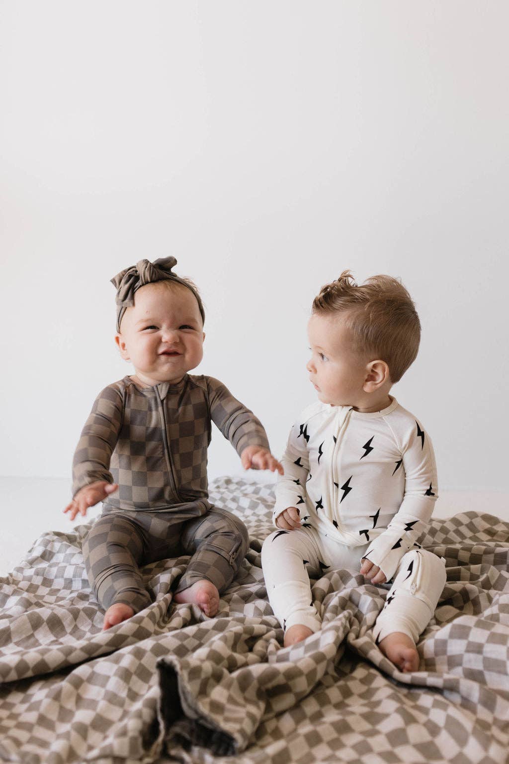 Bamboo Zip Pajamas | White &amp; Black Lightning Bolt