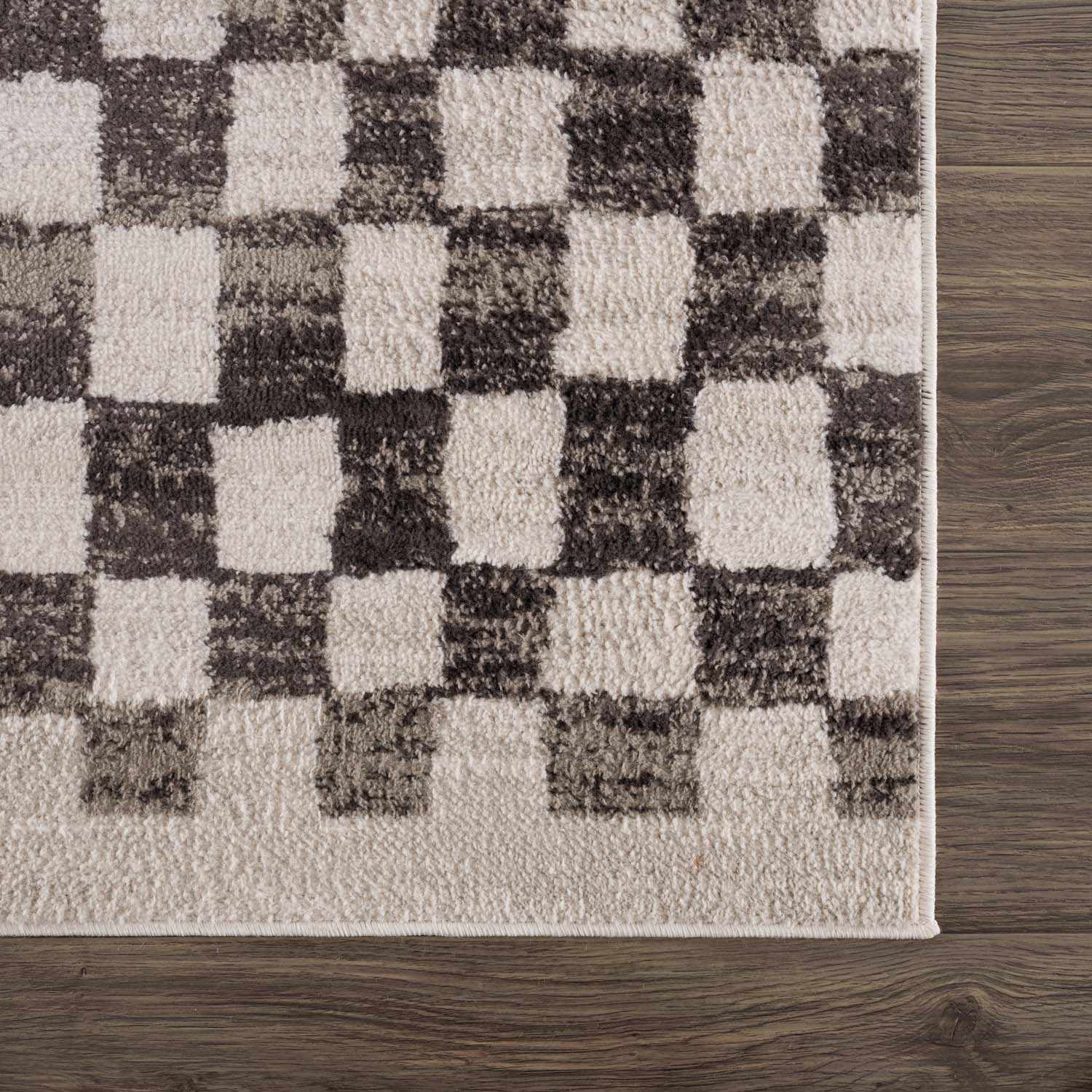 Benjy Cream &amp; Charcoal Checkered Area Rug