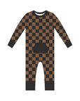 Black & Tan Checkered Long Sleeve Romper