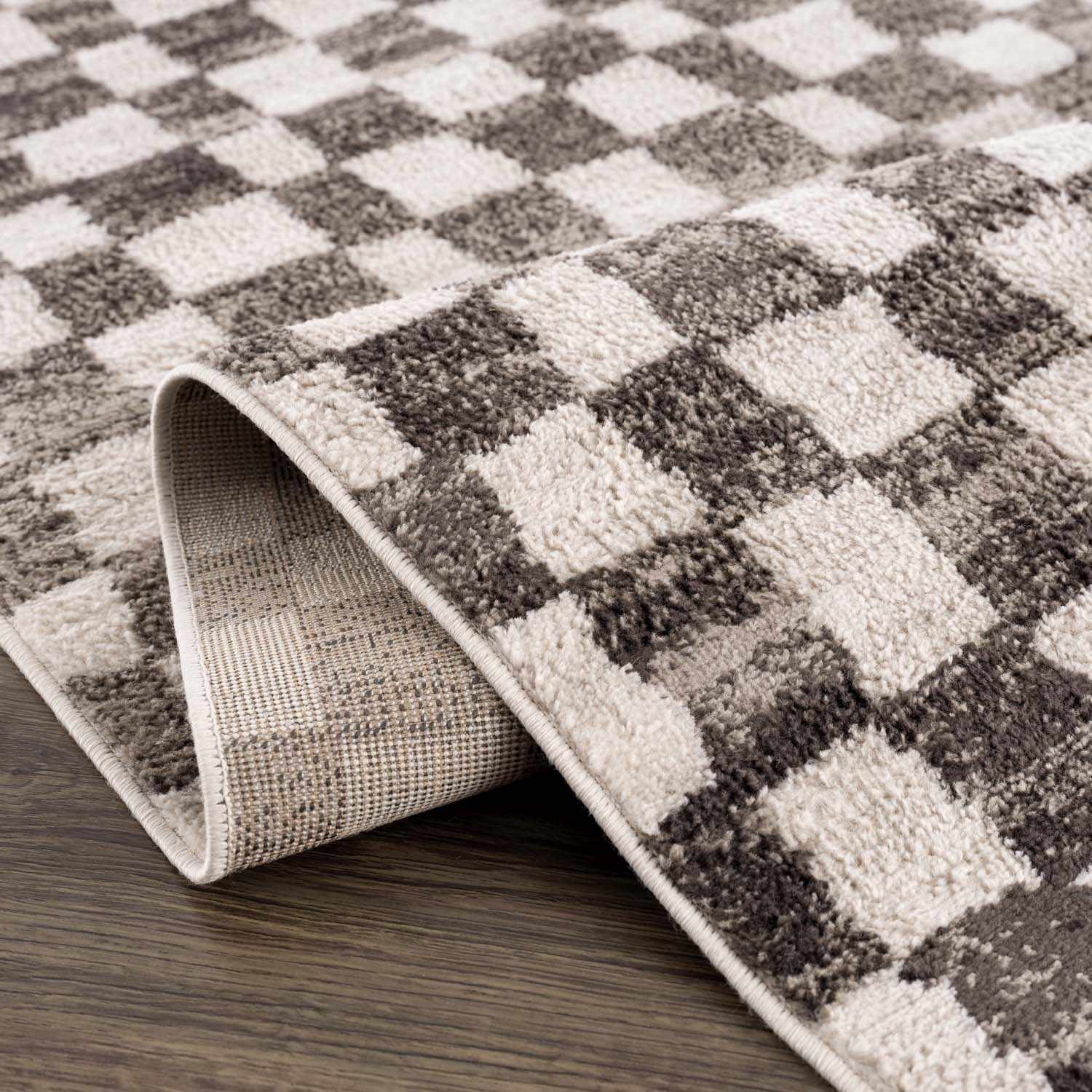 Benjy Cream &amp; Charcoal Checkered Area Rug
