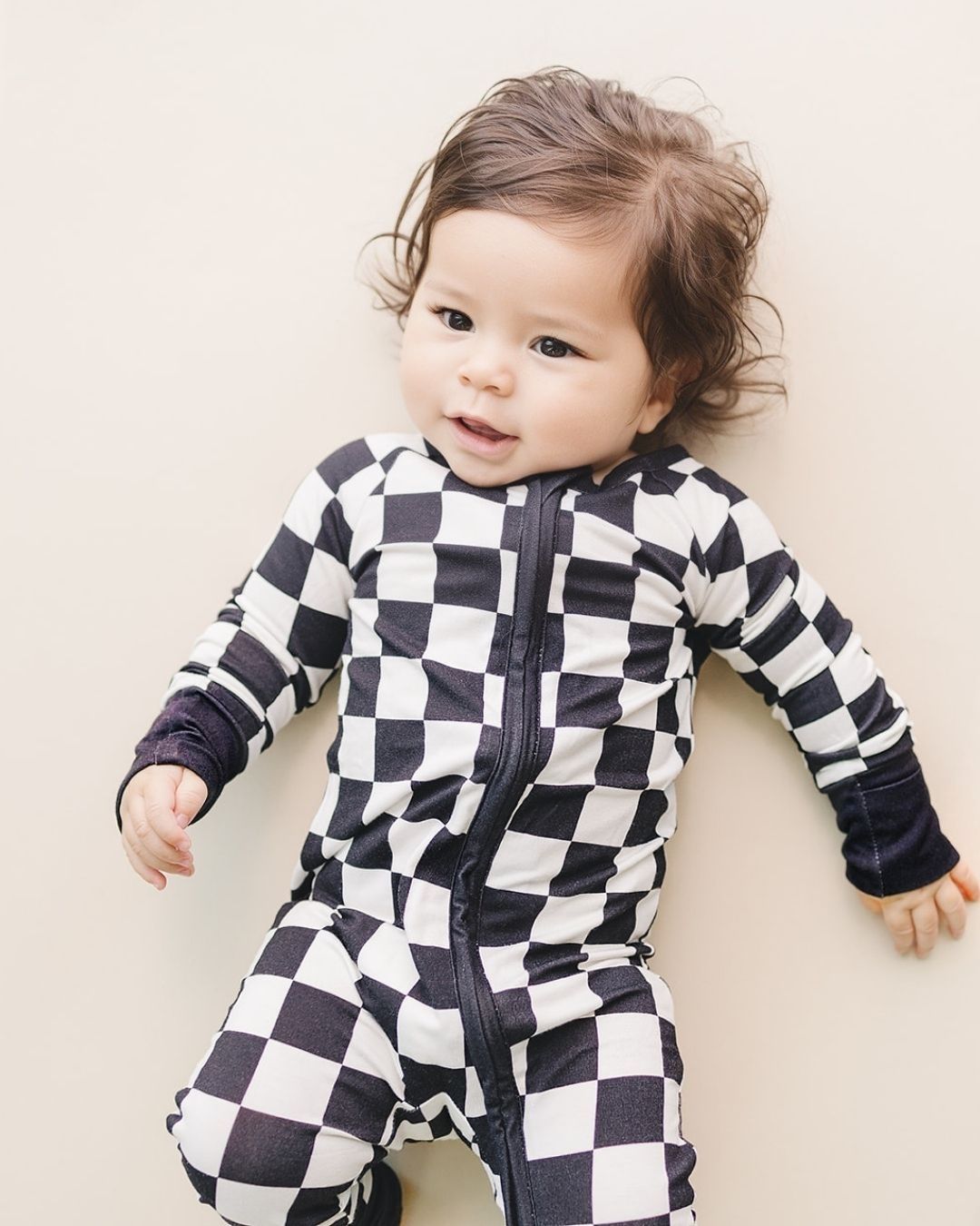Bamboo Zip Romper Black Checkered Worn Wild