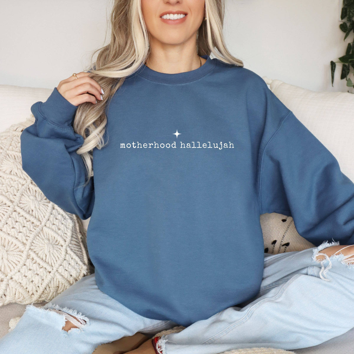 Motherhood Hallelujah Mom Graphic Fall Sweatshirt