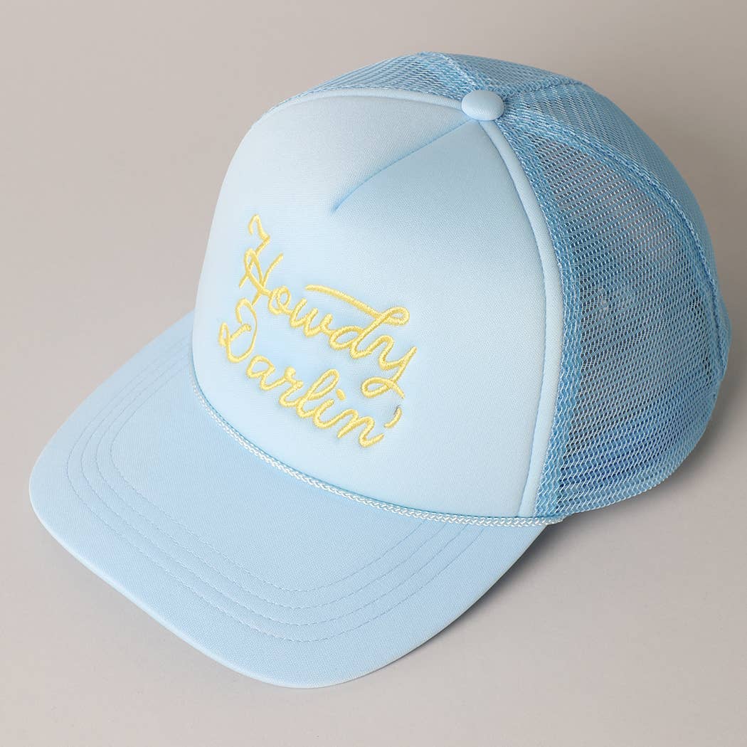 Howdy Darlin&#39; Embroidered Mesh Back Trucker Cap: One Size / BLACK