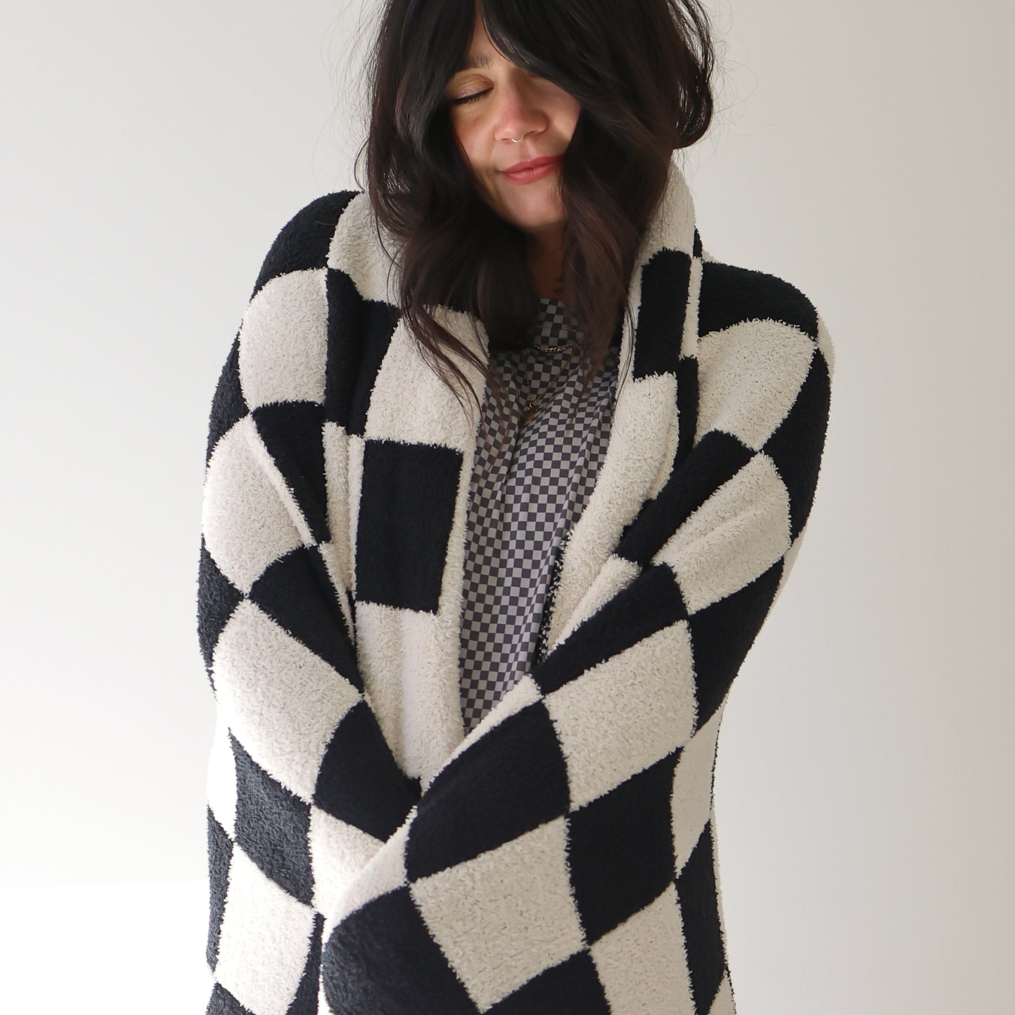 Plush Blanket  | Black &amp; White Checkerboard