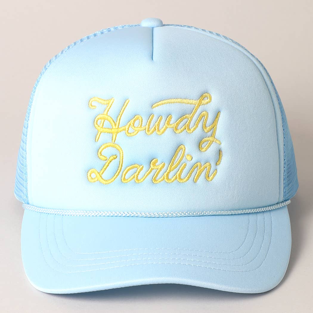 Howdy Darlin&#39; Embroidered Mesh Back Trucker Cap: One Size / BLACK