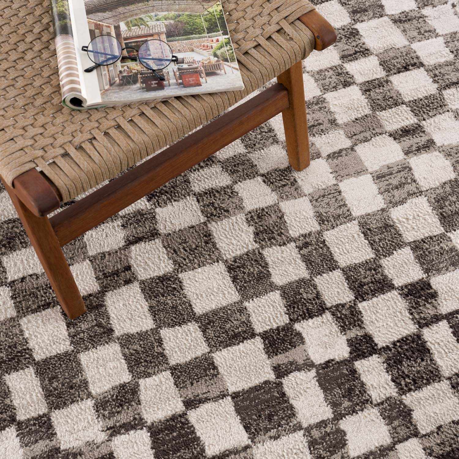 Benjy Cream &amp; Charcoal Checkered Area Rug