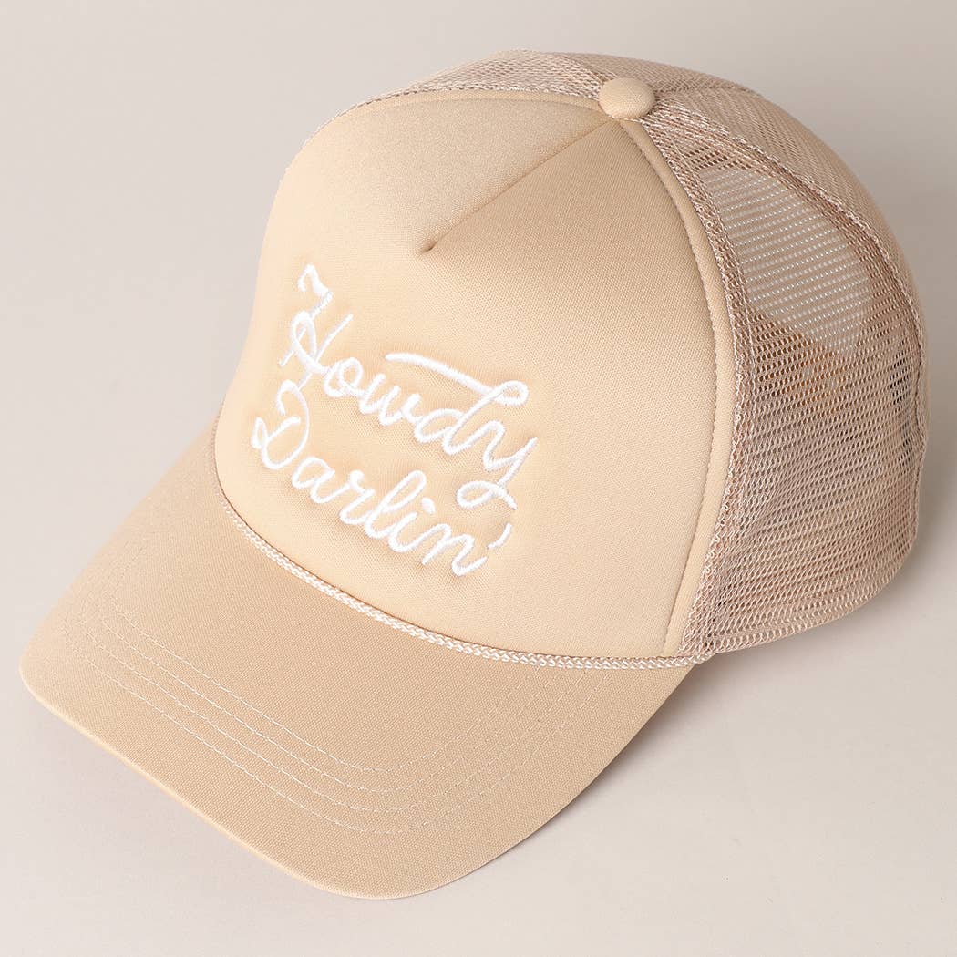 Howdy Darlin&#39; Embroidered Mesh Back Trucker Cap: One Size / BLACK