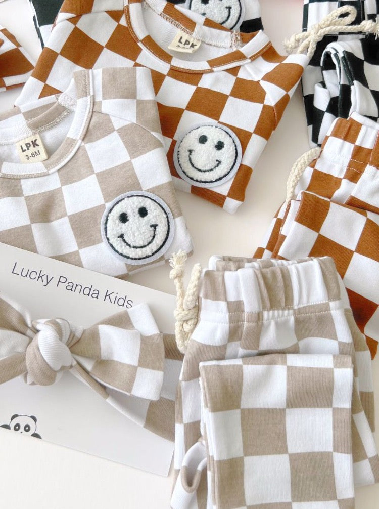 Checkered Smiley Lounge Set | Copper