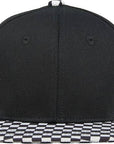 Flat Brim Trucker Hat - Checker Brim - Black